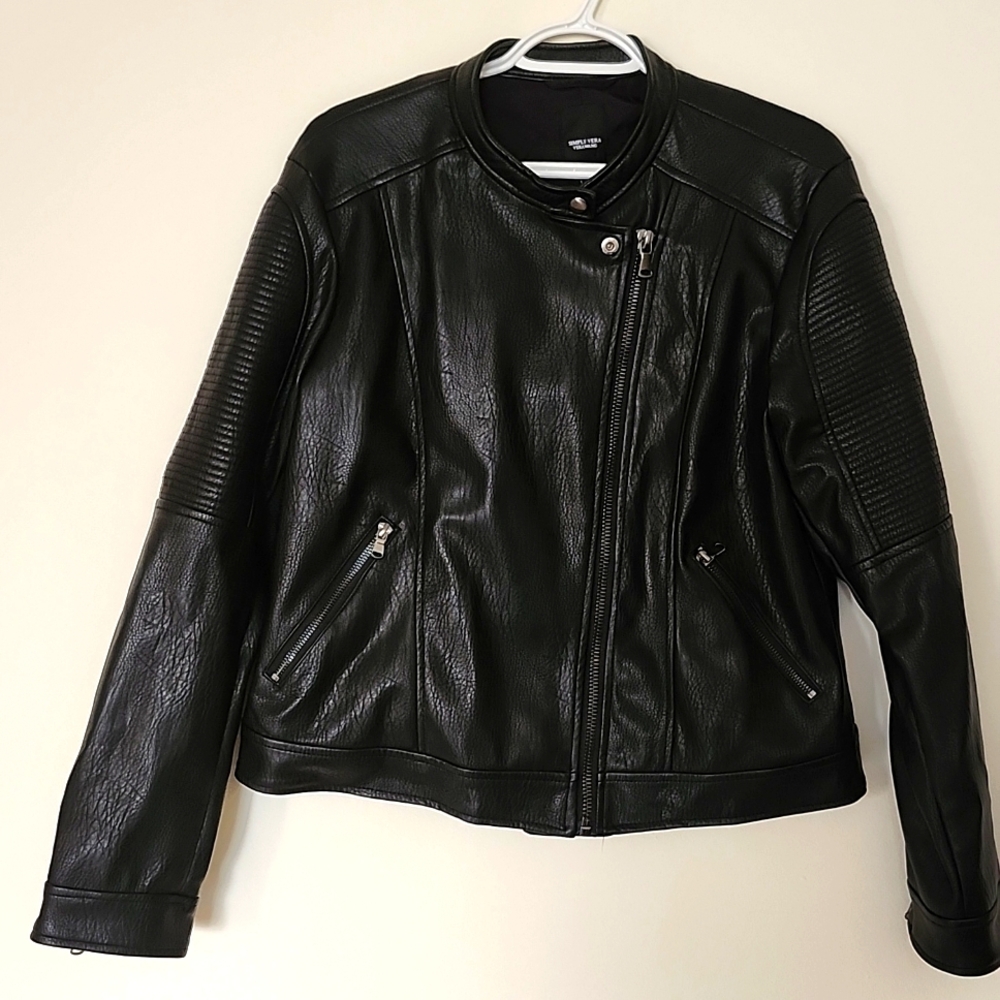 Simply Vera Vera Wang Black Faux Leather Moto Jacket